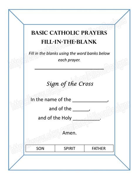 10 Basic Catholic Prayers Printable Fill In The Blank Worksheets With And Without Word Banks