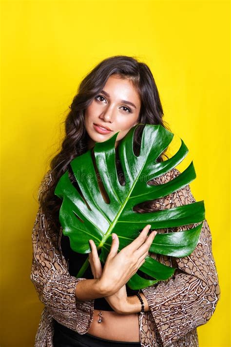 Beautiful Indian Woman In Bikini With Tropical Plants Beauty Fashion Spa Healthcare