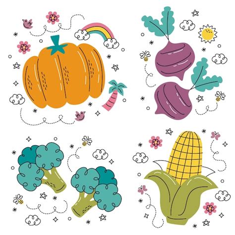 Free Vector Hand Drawn Fruits And Vegetables Stickers