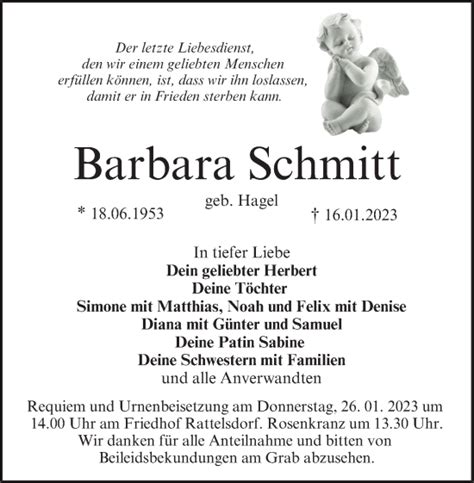 Barbara Schmitt Traueranzeige Trauer Infranken De