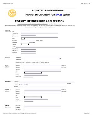 Fillable Online Northville Rotary New Member Form Fax Email