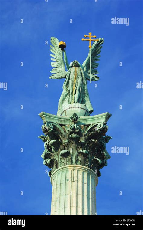 Statue Of Archangel Gabriel At The Heroes Square In Budapest Hungary