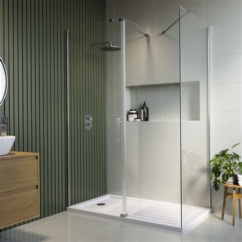 1400x900mm Frameless Walk In Shower Enclosure Hinged Return Panel And