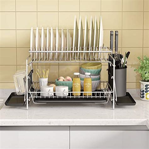 1Easylife Dish Drying Rack 2 Tier Large Kitchen Dish Rack With