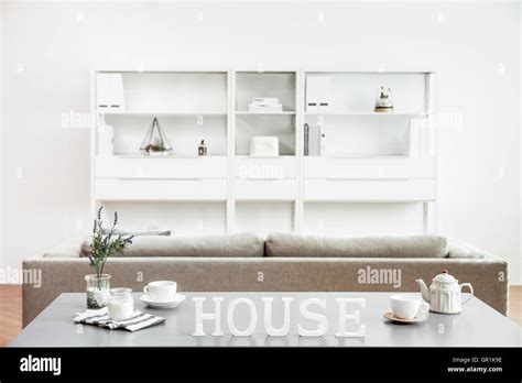 Interior With Furniture Teapot And Teacups Stock Photo Alamy