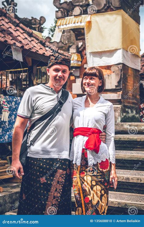 European Couple On A Traditional Balinese Ceremony Bali Island