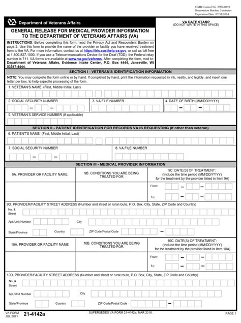 Va Form 21 4142 Fillable Printable Forms Free Online