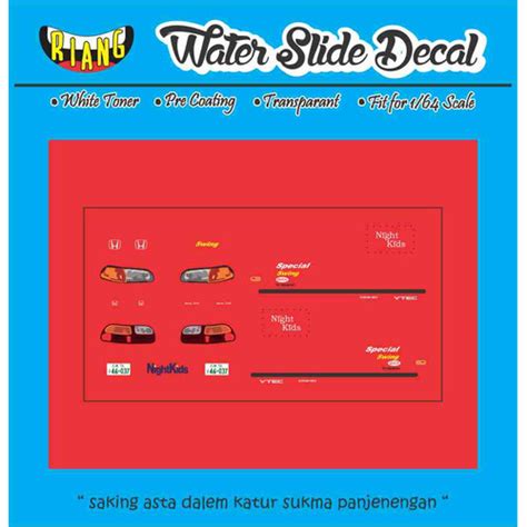 Jual Decal Waterslide Hot Wheels Honda Civic EG Shingo Shoji S Kota Denpasar Ccnk Garage
