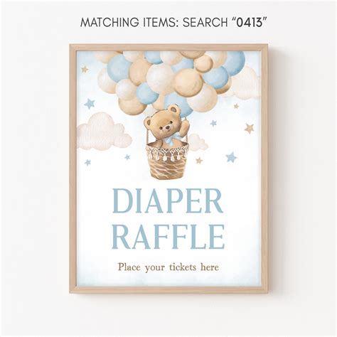 Diaper Raffle Sign Teddy Bear Hot Air Balloon Baby Shower We Etsy
