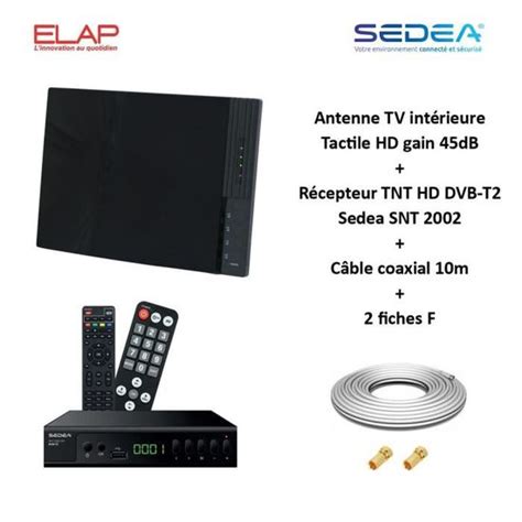 Antenne TV TNT Intérieure Tactile HD VHF UHF Gain 45dB ELAP