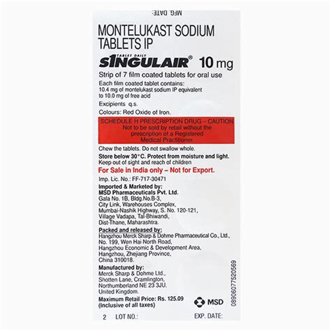 Singulair 10mg Tablet 7s Buy Medicines Online At Best Price From