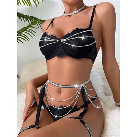 Novo Estilo Sexy Perspective Corrente Oca De Metal Lace Lingerie Set S015 Shopee Brasil