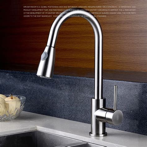 Quality Brushed Chrome Kitchen Faucet Mixer Tap Swivel Spout Pull Out Spray Head Cold Hot Brass