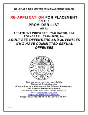 Fillable Online Dcj State Co Colorado Sex Offender Management Board Re Application For Placement