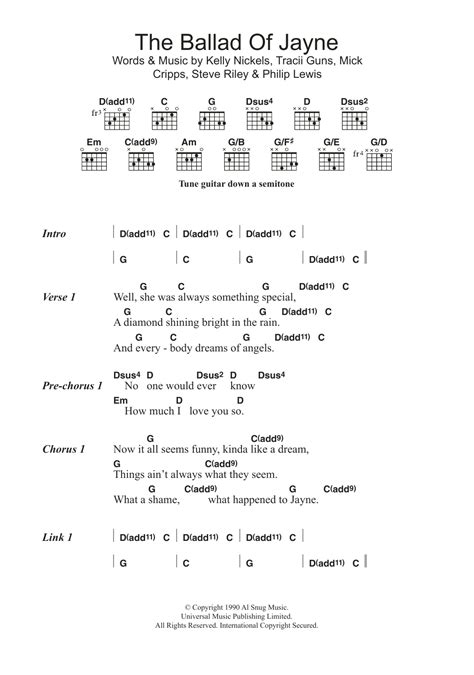 The Ballad Of Jayne By L A Guns Sheet Music For Guitar Chords Lyrics