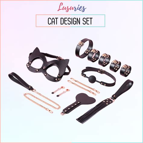 LUSURIES BDSM Set Cat Design Cute Cuff Mask Chain Role Play Sex Toy For Couple Man Woman
