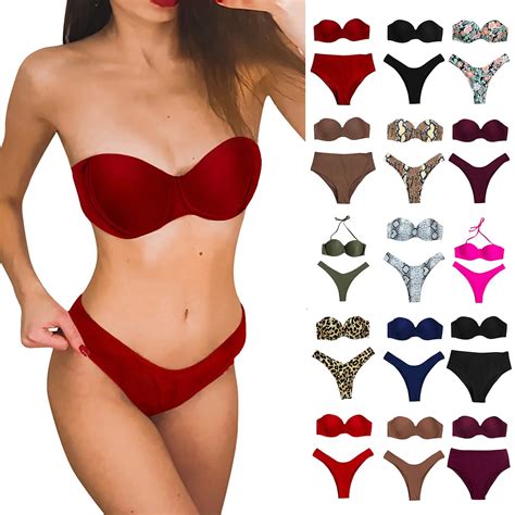 Sexy Women Bikini Brazilian Swimsuit Detachable Shoulder Bikini Halter Piece Bikini Bikini With