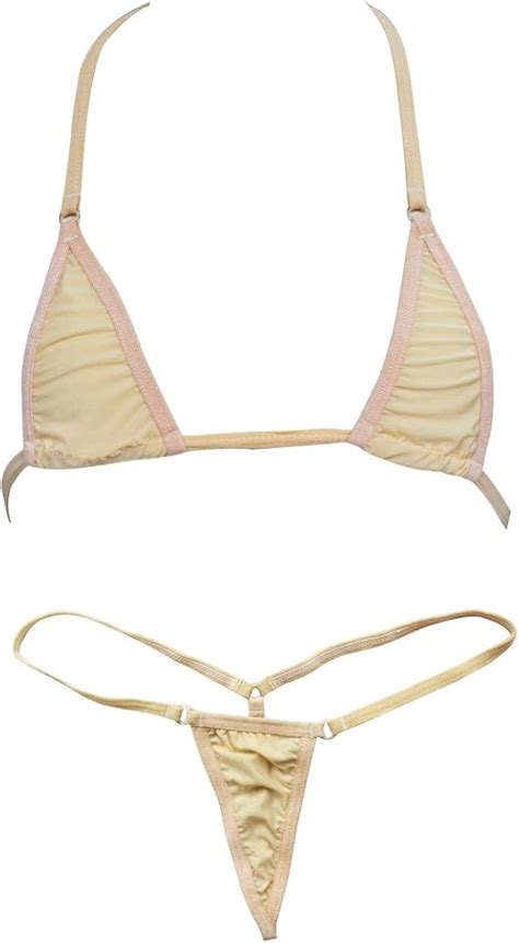 Ranrann Damen Zweiteiler Bikini Badeanzug Neckholder Bra Top Triangel Mit Mini String Sexy