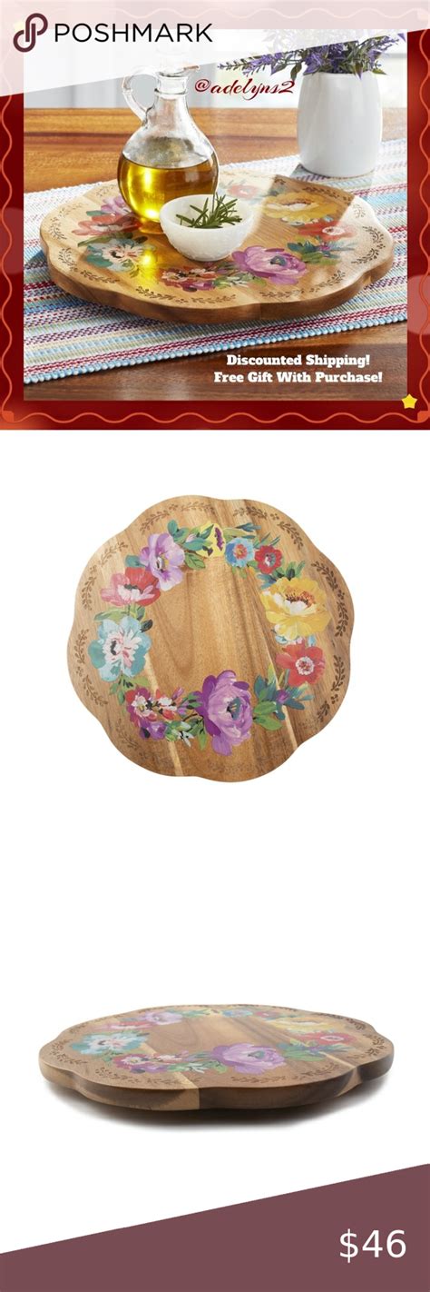 New Pioneer Woman Sweet Romance Blossom Wooden Lazy Susan Wood Lazy