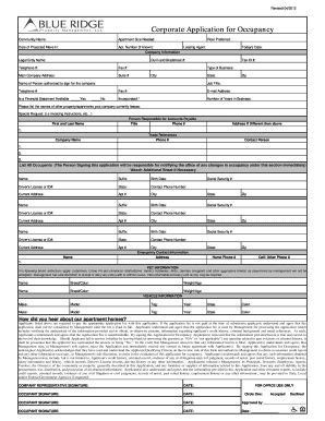 Fillable Online Corporate Application For Occupancy Telephone Type