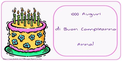 1000 Auguri Di Buon Compleanno Anna Cartolina Con Disegno Con Torta