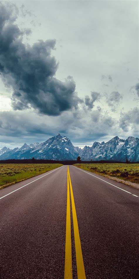 Marks Highway Road Landscape Mountains Clouds Nature 1080x2160