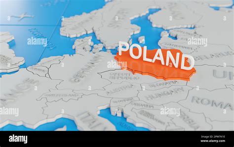 Poland Highlighted On A White Simplified D World Map Digital D