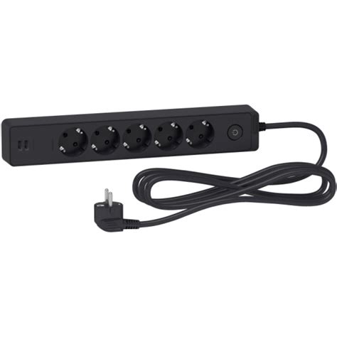 Удлинитель SCHNEIDER ELECTRIC UNICA EXTEND 5 розеток 2К+З, кабель 3м, 2 ...