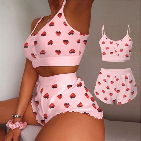 Pieces Set Women S Pajama Shorts Suit Multiple Print Underwear Sexy Lingerie Camisoles Tanks