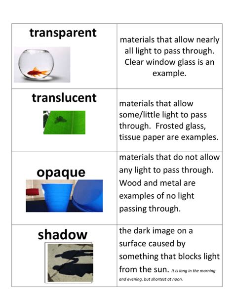 Examples of translucent objects for kids - paperjoker