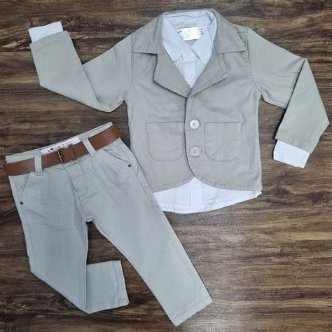 Conjunto Blazer Camisa Branca e Calça Jeans Nude Infantil