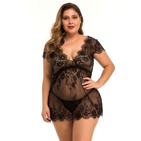 Nouvelles Femmes Sexy Grande Taille Col En V Dentelle Lingerie Sous V Tements Robe De Nuit Avec