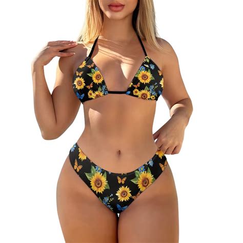 Coeqine Women S Sexy Bathing Suit Top Elastic String Spandex Cheeky Bottoms Bikini Set Blue