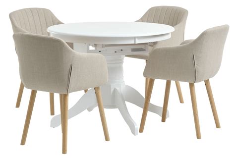 ASKEBY Ø100 tafel wit met blad 4 ADSLEV stoelen beige JYSK