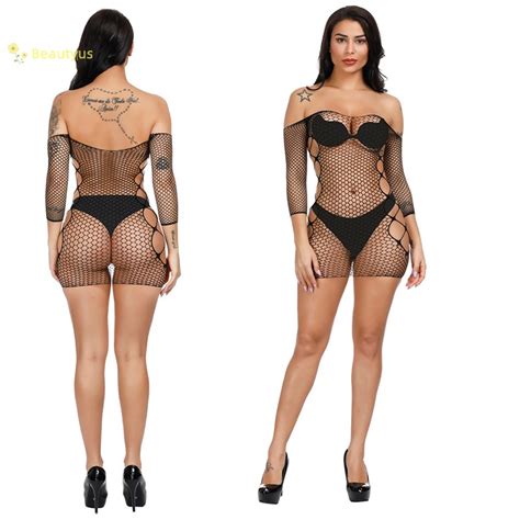 Beautyus Plus Tamanho Mulher Lingerie Sexy Ver O Vestido Babydoll Fishnet Para Dormir Quente