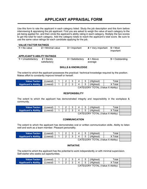 Applicant Appraisal Formevaluation Template By Business In A Box™