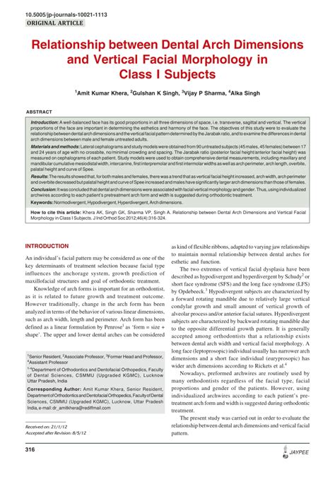 Pdf Relationship Between Dental Arch Dimensions And Vertical Facial