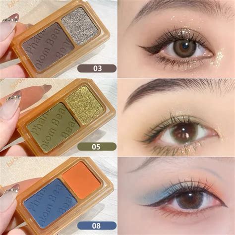 2 Colors Glitter Eyeshadow Palette Matte Shimmer Nude Neon Green Blue Red Pearly Waterproof Long