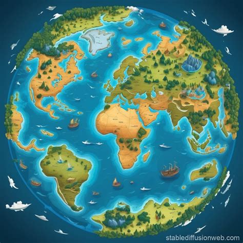 fantasy flat world map stable diffusion