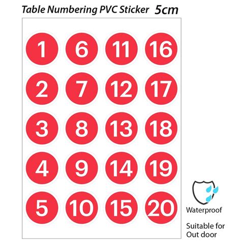 Pvc Table Numbering Sticker Pelekat Nombor Meja Pvc Stickers For