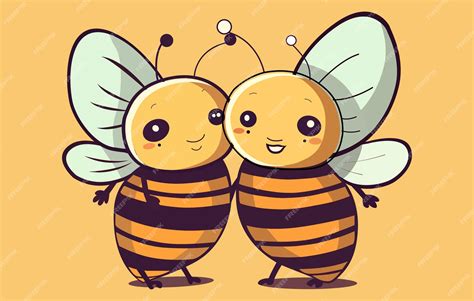 Premium Vector Cartoon Bee Hugging Cartoon Icon Setcute Bees Fly Over