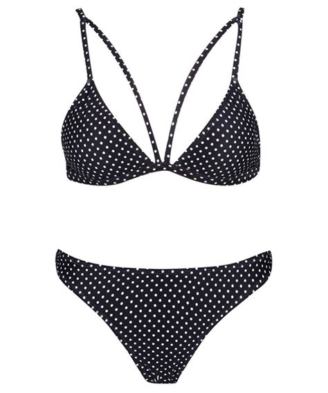 Strappy Polka Dot Triangle Bikini Set Sexy Padded Swimsuit For Women Black Dot CB KU O G