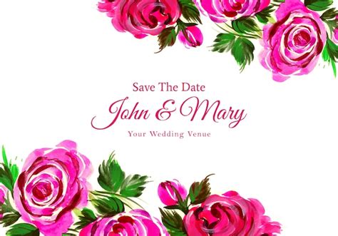 Free Vector Wedding Invitation Card Decorative Flower Frame Template