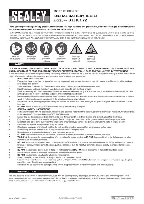 Sealey Bt2101v2 12v Digital Battery Tester Instructions