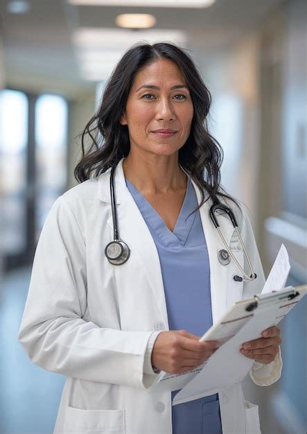 Premium Photo Professional Female Doctor Standing In A Hospital Corridor