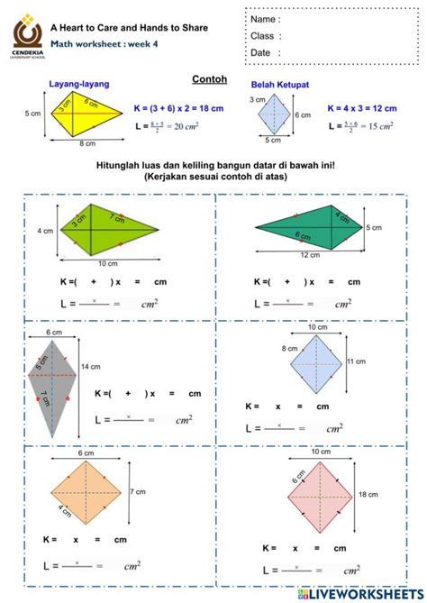 Luas dan keliling Layang-Layang dan Belah Ketupat worksheet
