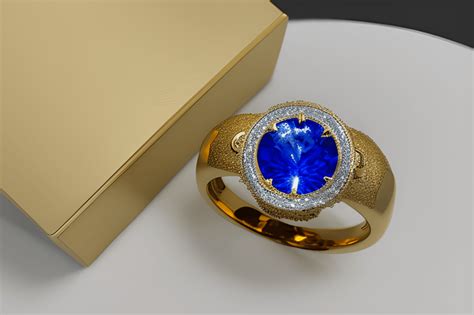 Gouden Ring Met Blauwe Steen En Diamanten Creative Fabrica