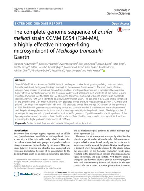 PDF The Complete Genome Sequence Of Ensifer Meliloti Strain CCMM B554