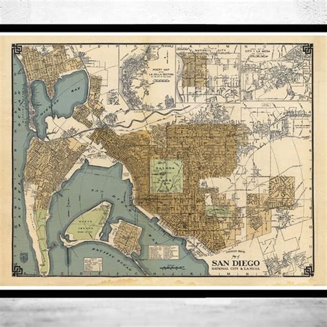 Old Map San Diego California 1920 Vintage Map Vintage Poster Etsy