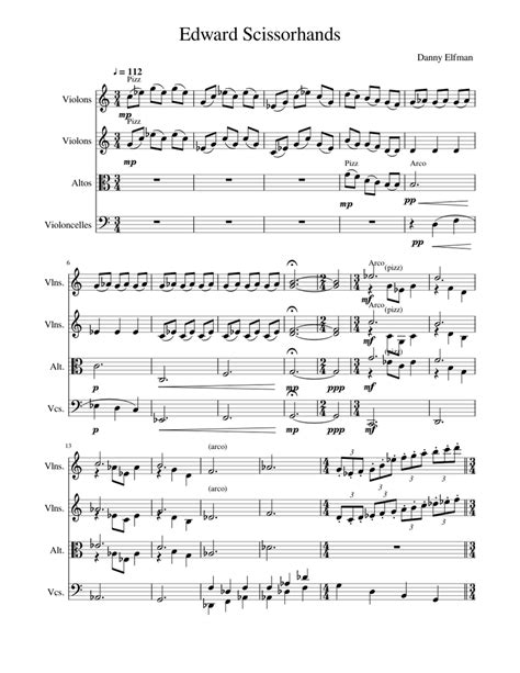 Edward Scissorhands Sheet Music For Strings Group Mixed Quartet